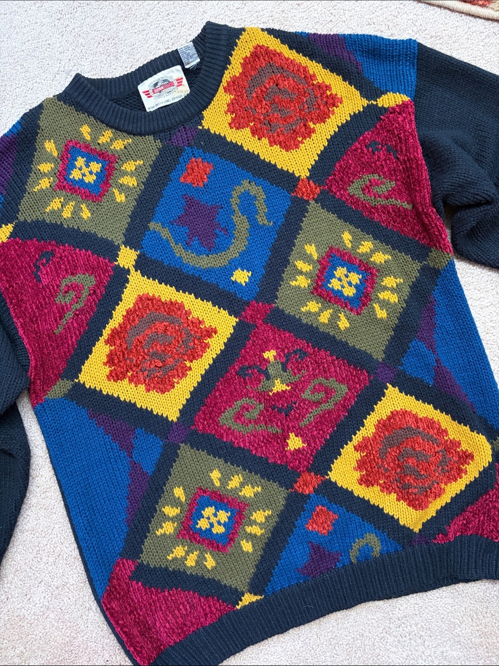 International ExtraTouch Sportswear Co VTG 80/90s Diamond Floral Crew Sweater 3X